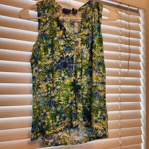 Floral Sleeveless Top - Green and Blue